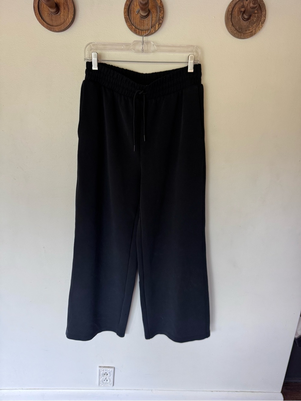 all in motion Black Wide-Leg ribbed high rise Drawstring activewear Pants Medium